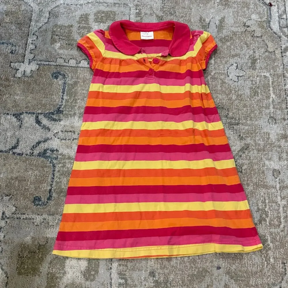 Hanna Anderson Pink Orange Yellow Striped Short Sleeve Polo Dress Girls 130 8